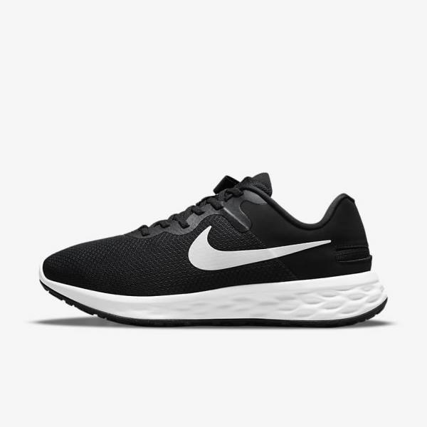 Buty do Biegania Męskie Nike Revolution 6 FlyEase Next Nature Easy-On-And-Off Szosowe (Extra Szerokie) Czarne Szare Białe | NK376HLW