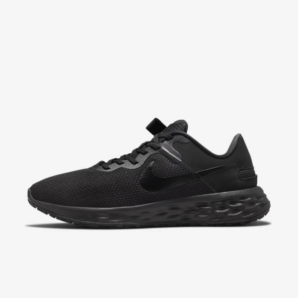 Buty do Biegania Męskie Nike Revolution 6 FlyEase Next Nature Easy-On-And-Off Szosowe (Extra Szerokie) Czarne Ciemny Szare | NK416NYA