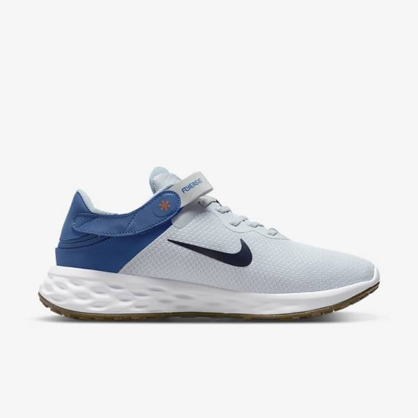 Buty do Biegania Męskie Nike Revolution 6 FlyEase Next Nature Easy-On-And-Off Szosowe (Extra Szerokie) Platyna Ciemny Niebieskie Niebieskie | NK628GND