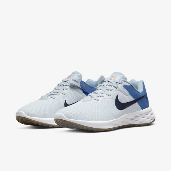 Buty do Biegania Męskie Nike Revolution 6 FlyEase Next Nature Easy-On-And-Off Szosowe (Extra Szerokie) Platyna Ciemny Niebieskie Niebieskie | NK628GND