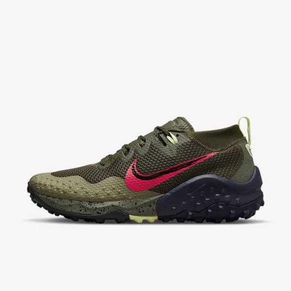 Buty do Biegania Męskie Nike Wildhorse 7 Trailowe Khaki Oliwkowe Obsidian Czerwone | NK930DVA