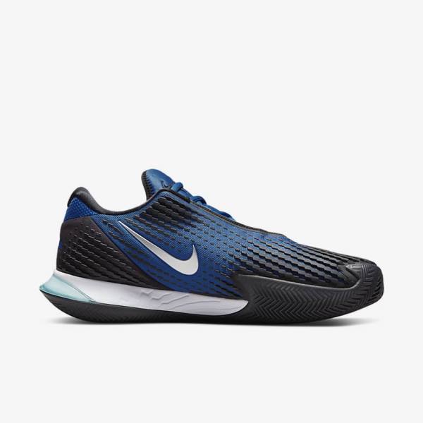 Buty do Tenisa Męskie Nike NikeCourt Air Zoom Vapor Cage 4 Rafa Clay Niebieskie Czarne Metal Srebrne | NK705GRZ