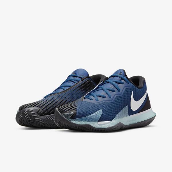 Buty do Tenisa Męskie Nike NikeCourt Air Zoom Vapor Cage 4 Rafa Clay Niebieskie Czarne Metal Srebrne | NK705GRZ