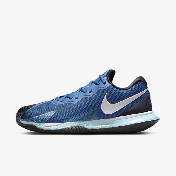 Buty do Tenisa Męskie Nike NikeCourt Air Zoom Vapor Cage 4 Rafa Clay Niebieskie Czarne Metal Srebrne | NK705GRZ