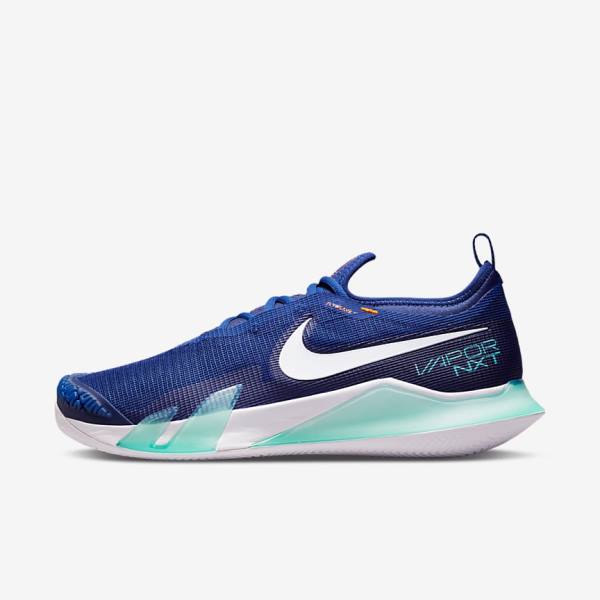 Buty do Tenisa Męskie Nike NikeCourt React Vapor NXT Clay Court Królewski Niebieski Niebieskie Turkusowe Pomarańczowe Białe | NK409OPX