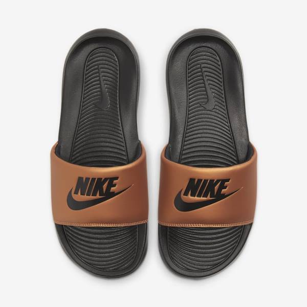 Klapki Damskie Nike Victori One Czarne Metal Miedź Czarne | NK097GKY