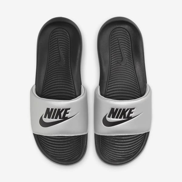 Klapki Damskie Nike Victori One Czarne Metal Srebrne Czarne | NK137IOV