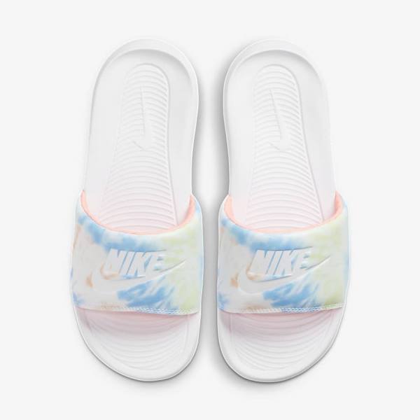 Klapki Damskie Nike Victori One Print Białe Głęboka Mango Niebieskie Białe | NK267UHW