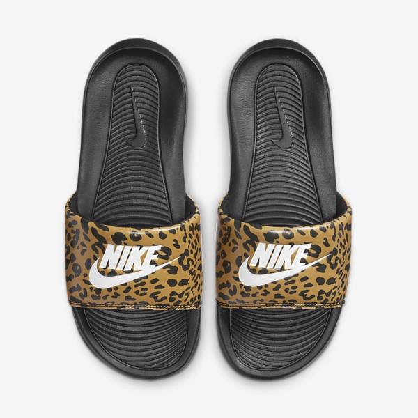 Klapki Damskie Nike Victori One Print Czarne Białe | NK718QRT