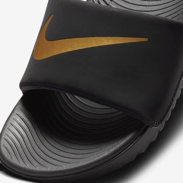 Klapki Dziecięce Nike Kawa Older Czarne Metal Złote | NK723IAH