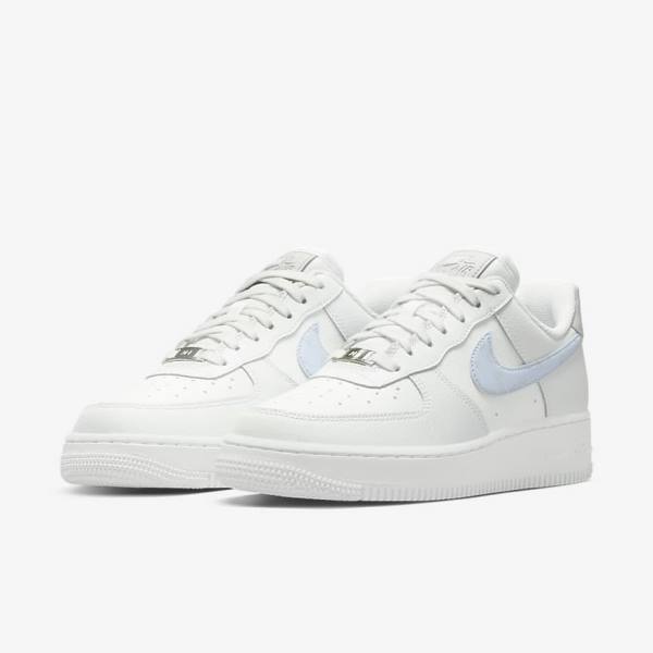 Trampki Damskie Nike Air Force 1 07 Białe Metal Srebrne Głęboka Niebieskie | NK369JIU