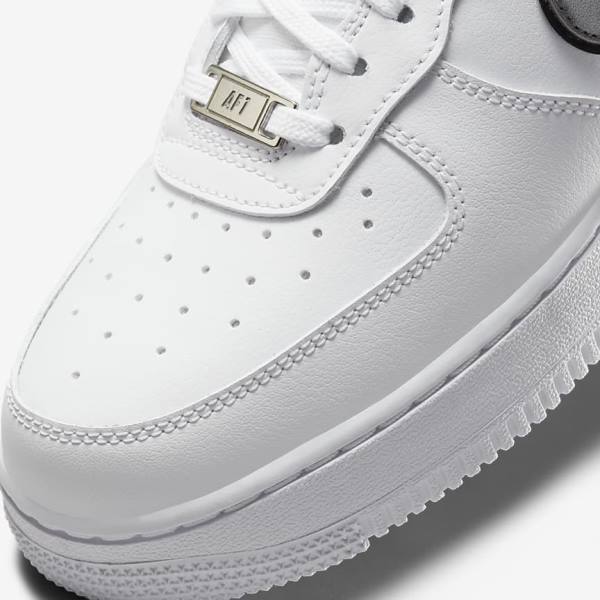 Trampki Damskie Nike Air Force 1 07 Essential Białe Czarne Metal Srebrne | NK134FPM