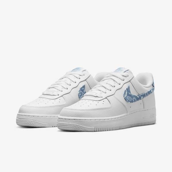 Trampki Damskie Nike Air Force 1 07 Essential Białe Niebieskie | NK240QEF