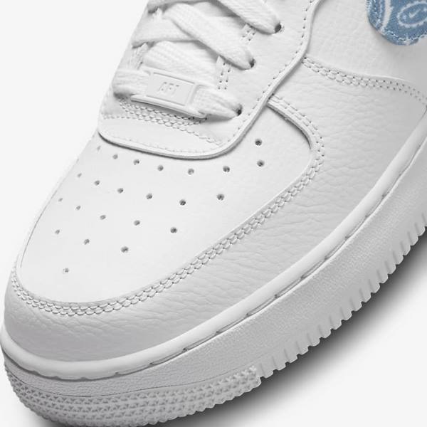 Trampki Damskie Nike Air Force 1 07 Essential Białe Niebieskie | NK240QEF