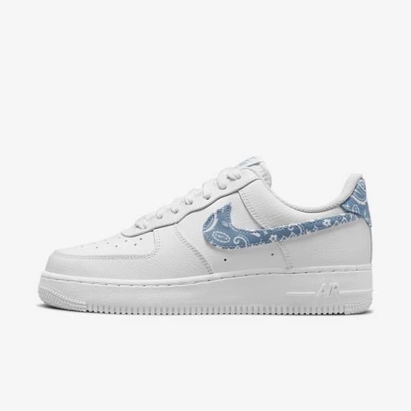 Trampki Damskie Nike Air Force 1 07 Essential Białe Niebieskie | NK240QEF