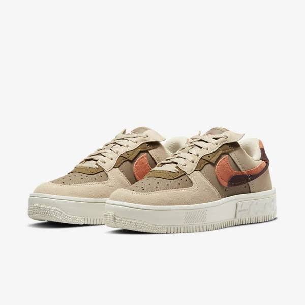 Trampki Damskie Nike Air Force 1 Fontanka Bordowe Khaki | NK746BTR