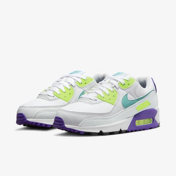 Trampki Damskie Nike Air Max 90 Białe Platyna Turkusowe | NK591CNL