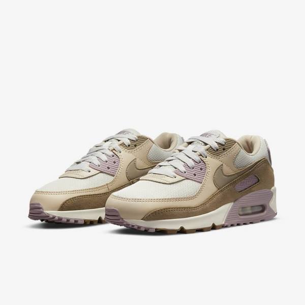 Trampki Damskie Nike Air Max 90 Brązowe Głęboka Fioletowe Khaki | NK813DHM