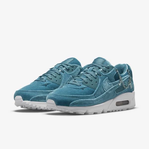 Trampki Damskie Nike Air Max 90 Premium Szare Zielone Metal Srebrne Białe Szare Zielone | NK490IHC