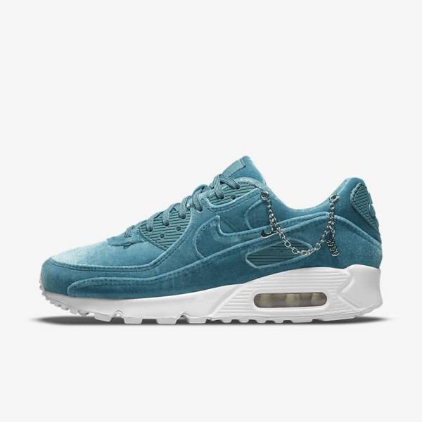 Trampki Damskie Nike Air Max 90 Premium Szare Zielone Metal Srebrne Białe Szare Zielone | NK490IHC