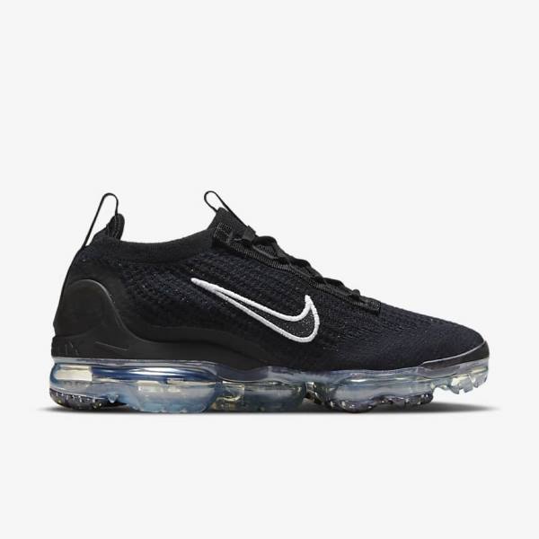 Trampki Damskie Nike Air VaporMax 2021 FK Czarne Metal Srebrne Białe | NK604JVA