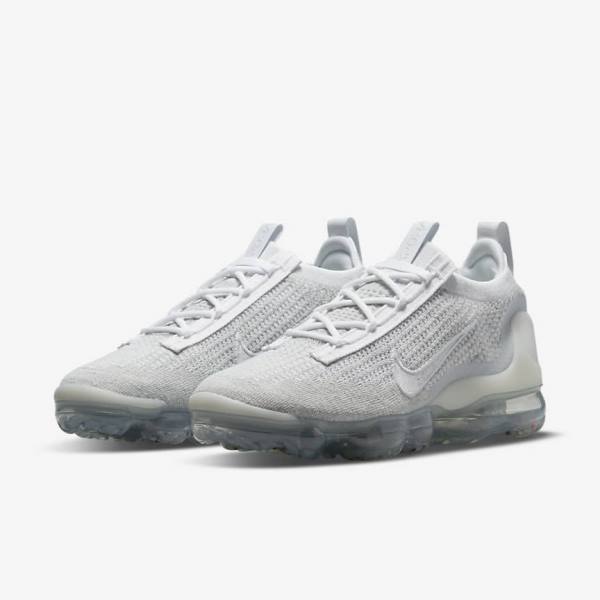 Trampki Damskie Nike Air VaporMax 2021 FK Białe Platyna Metal Srebrne Białe | NK642OZL