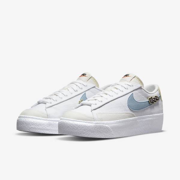 Trampki Damskie Nike Blazer Low Platformie Next Nature Białe Różowe Białe Niebieskie | NK142GAM