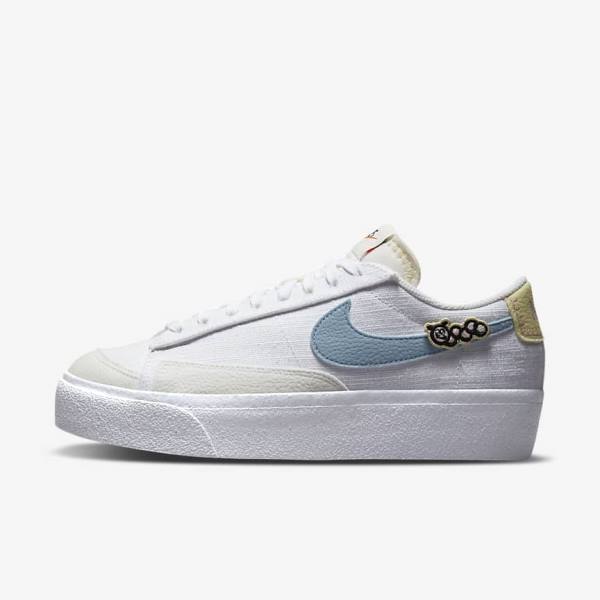 Trampki Damskie Nike Blazer Low Platformie Next Nature Białe Różowe Białe Niebieskie | NK142GAM