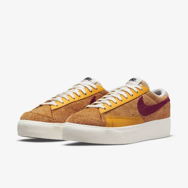 Trampki Damskie Nike Blazer Low Platformie Złote Różowe Bordowe | NK348RDV