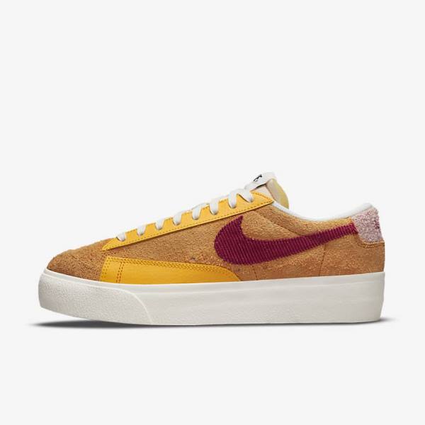 Trampki Damskie Nike Blazer Low Platformie Złote Różowe Bordowe | NK348RDV