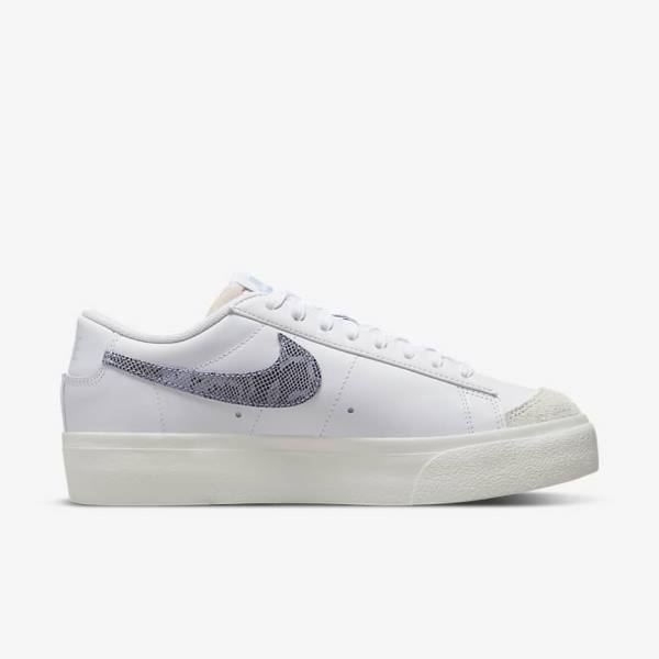 Trampki Damskie Nike Blazer Low Platformie Białe Głęboka Niebieskie | NK584QEM