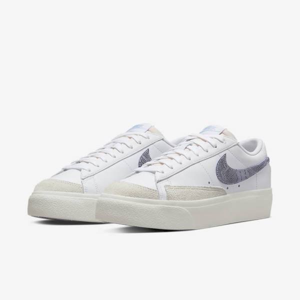 Trampki Damskie Nike Blazer Low Platformie Białe Głęboka Niebieskie | NK584QEM