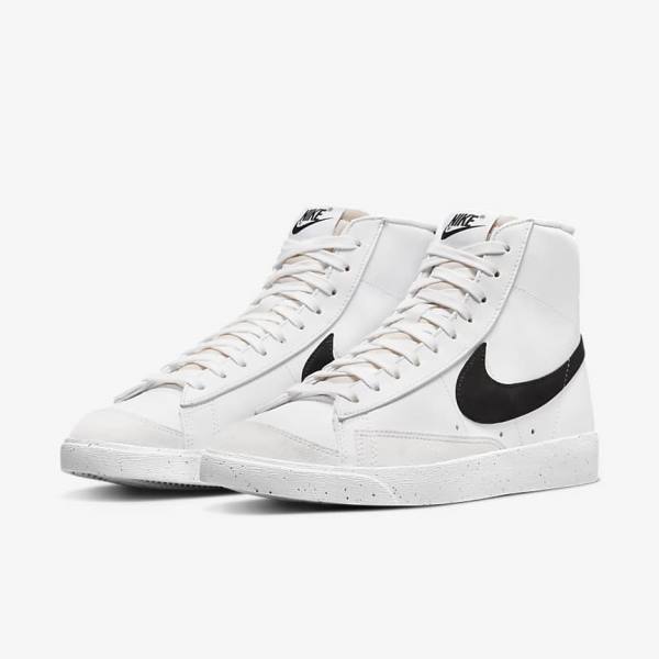 Trampki Damskie Nike Blazer Mid 77 Next Nature Białe Czarne | NK768DSF