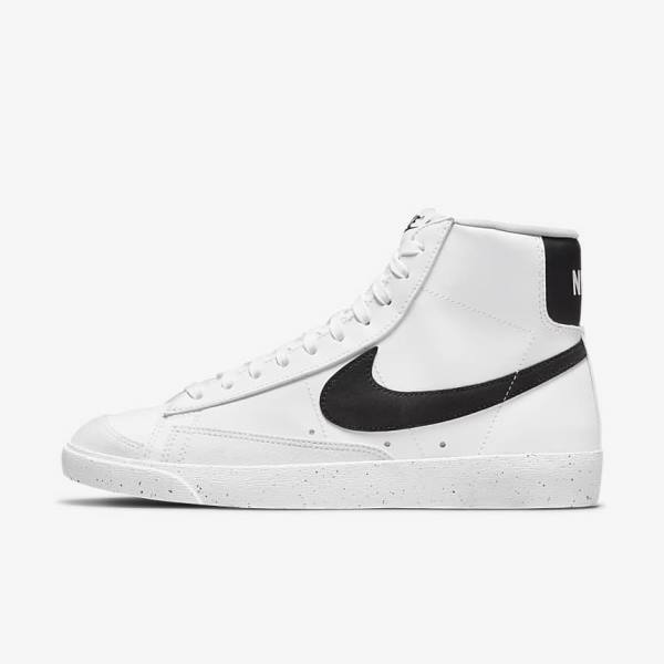 Trampki Damskie Nike Blazer Mid 77 Next Nature Białe Czarne | NK768DSF