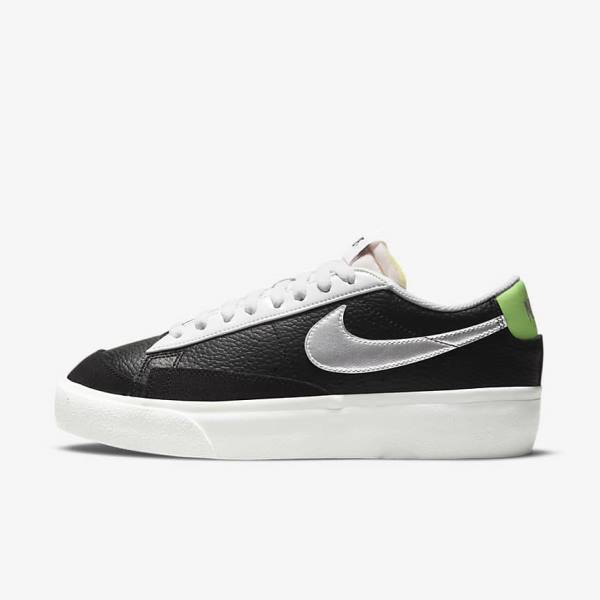 Trampki Damskie Nike Blazer Platformie Czarne Białe Zielone Metal Srebrne | NK301WNR