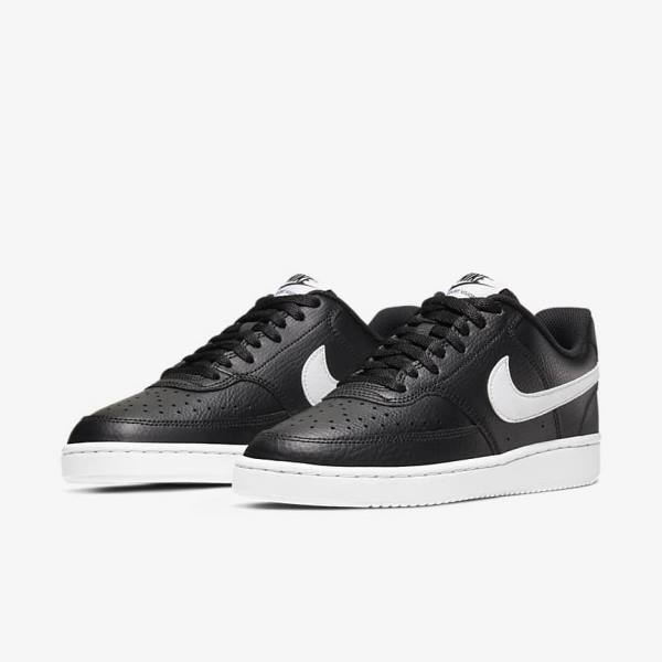 Trampki Damskie Nike Court Vision Low Czarne Białe | NK819HIC