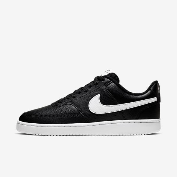 Trampki Damskie Nike Court Vision Low Czarne Białe | NK819HIC