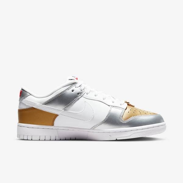 Trampki Damskie Nike Dunk Low SE Złote Srebrne Czerwone Białe | NK648WXA