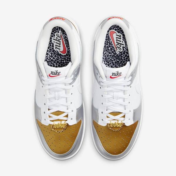 Trampki Damskie Nike Dunk Low SE Złote Srebrne Czerwone Białe | NK648WXA