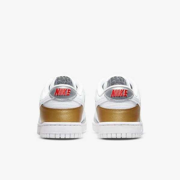 Trampki Damskie Nike Dunk Low SE Złote Srebrne Czerwone Białe | NK648WXA