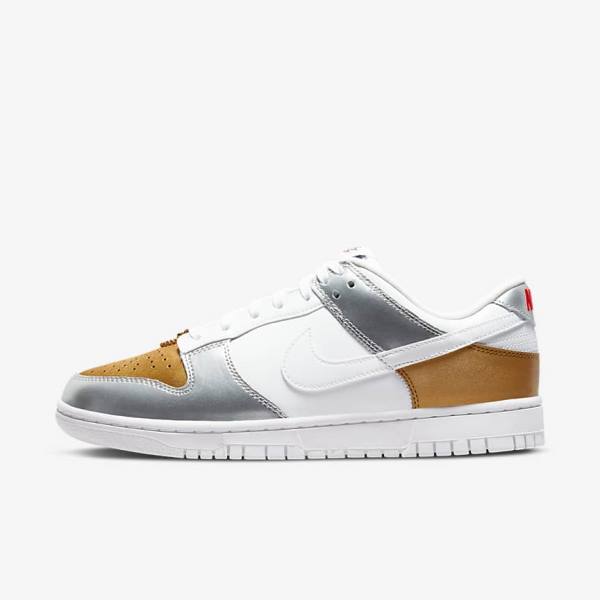 Trampki Damskie Nike Dunk Low SE Złote Srebrne Czerwone Białe | NK648WXA