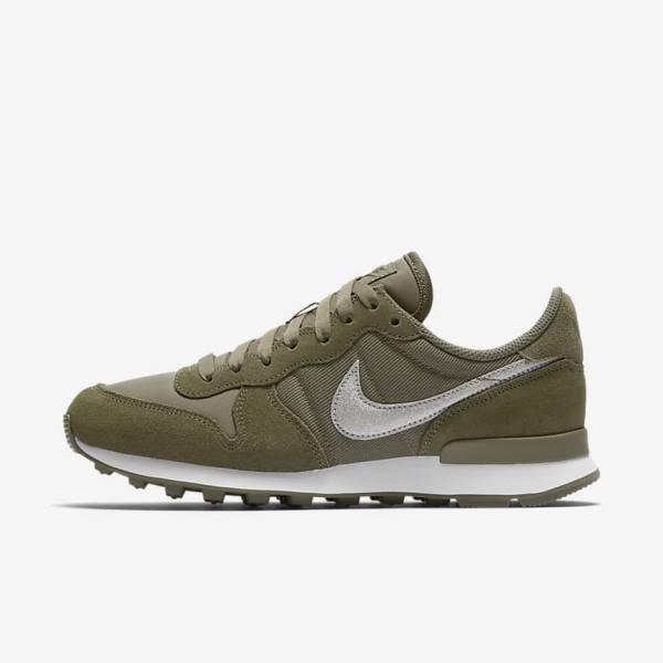 Trampki Damskie Nike Internationalist Glitter Oliwkowe Białe Oliwkowe | NK671DEQ