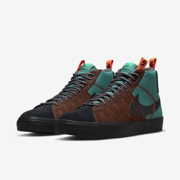 Trampki Damskie Nike SB Zoom Blazer Mid Premium Zielone Białe Pomarańczowe Czarne | NK150UVE