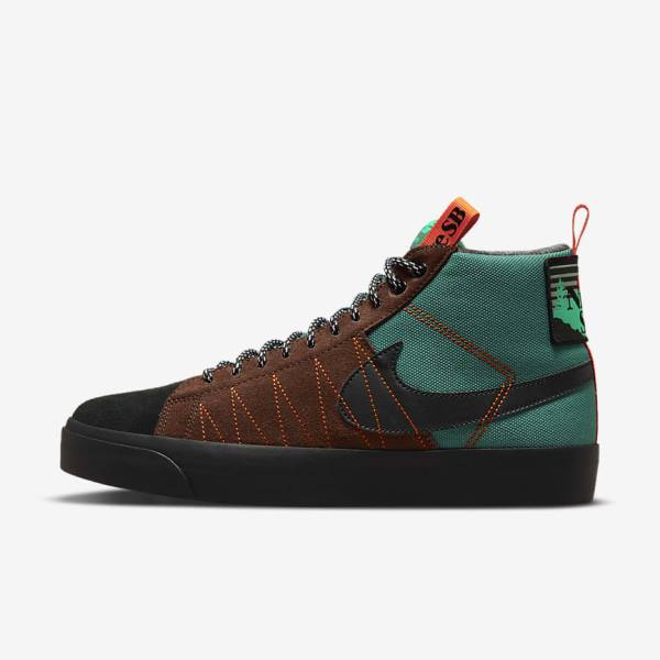 Trampki Damskie Nike SB Zoom Blazer Mid Premium Zielone Białe Pomarańczowe Czarne | NK150UVE