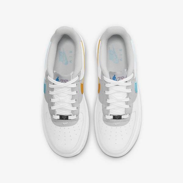 Trampki Dziecięce Nike Air Force 1 EMB Older Białe Szare Turkusowe Niebieskie | NK935GDL