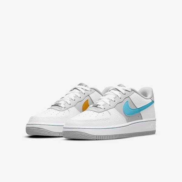 Trampki Dziecięce Nike Air Force 1 EMB Older Białe Szare Turkusowe Niebieskie | NK935GDL