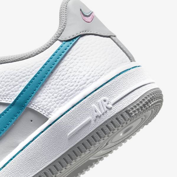 Trampki Dziecięce Nike Air Force 1 EMB Older Białe Szare Turkusowe Niebieskie | NK935GDL