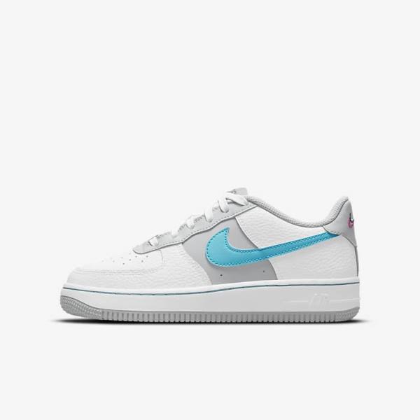 Trampki Dziecięce Nike Air Force 1 EMB Older Białe Szare Turkusowe Niebieskie | NK935GDL