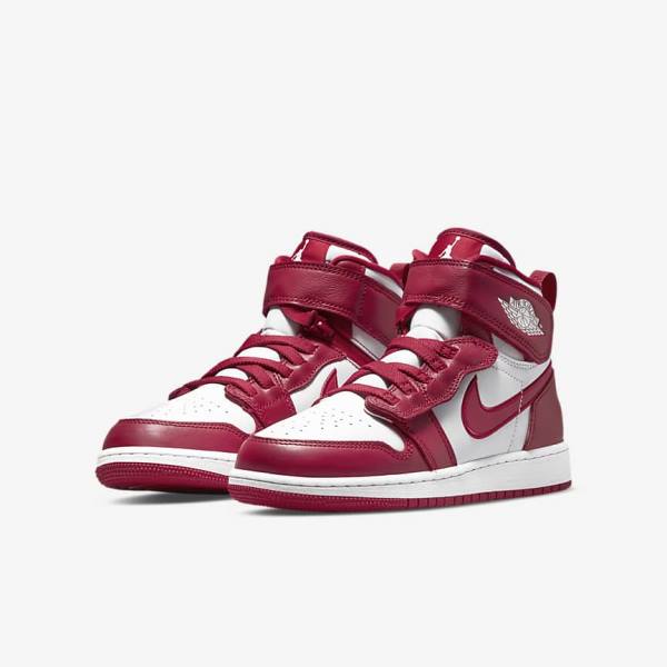 Trampki Dziecięce Nike Air Jordan 1 Hi FlyEase Older Czerwone Białe | NK469RIJ