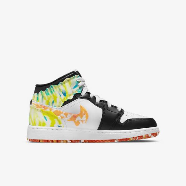 Trampki Dziecięce Nike Air Jordan 1 Mid SE Older Czarne Pomarańczowe Białe | NK198ICX